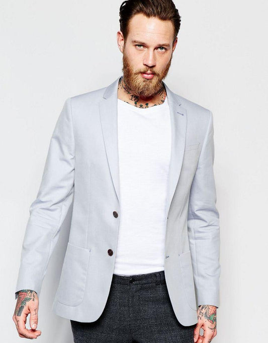 River Island Skinny Fit Blazer In Light Blue