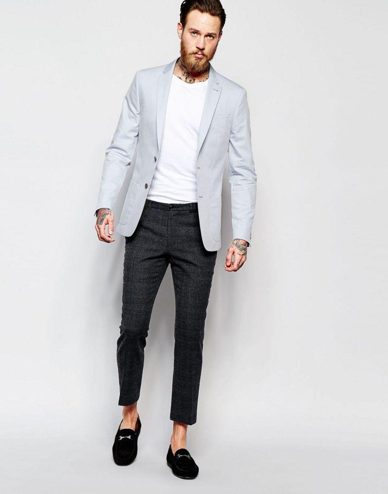 River Island Skinny Fit Blazer In Light Blue